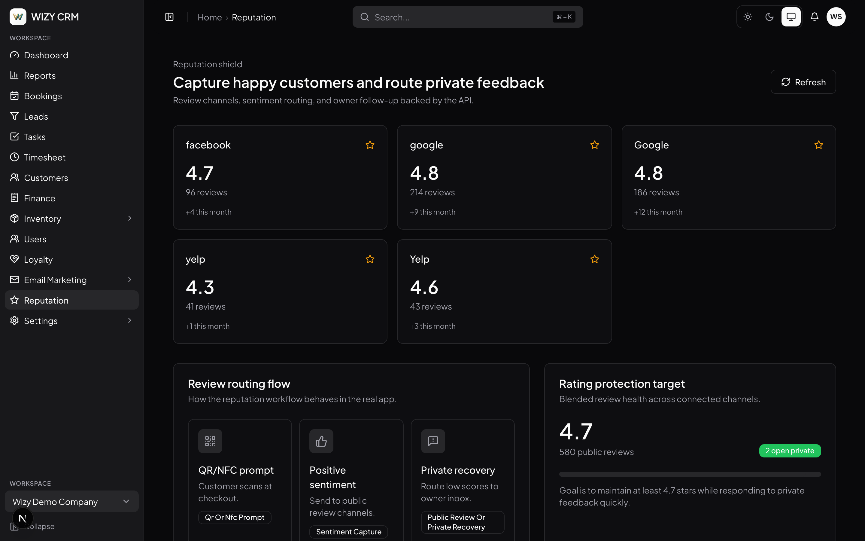 Reputation management in Wizy CRM